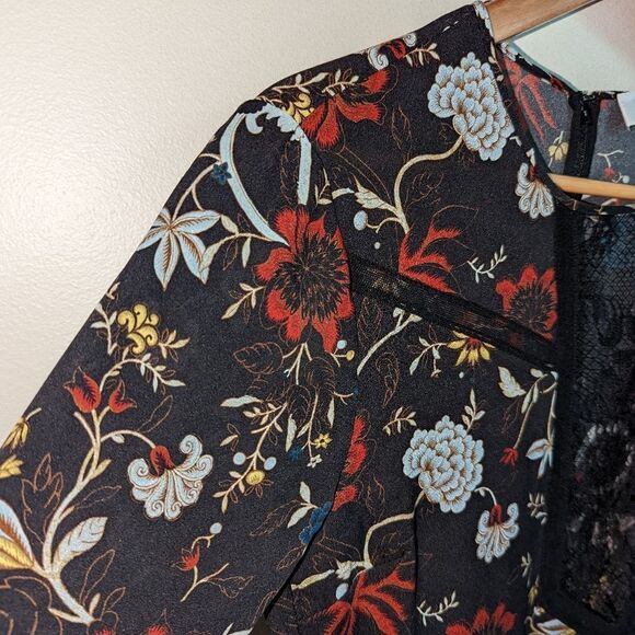 REVOLVE / A.L.C. Dark Floral Cynthia Silk Flowy High-Low Mini Dress Size 4 - Picture 7 of 14